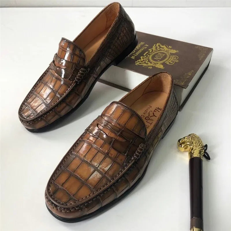 Hand-Painted Crocodile Leather Loafers