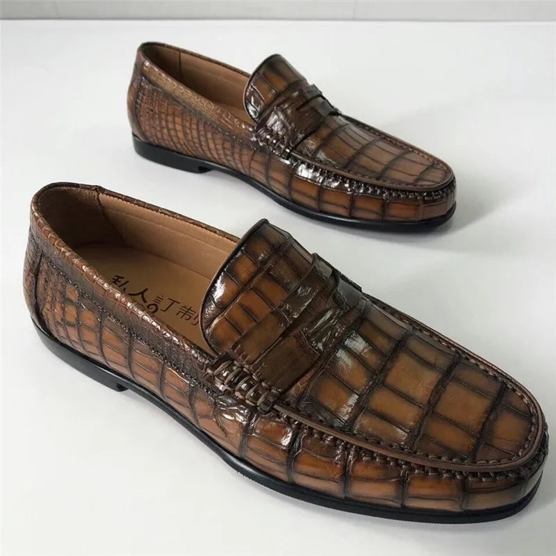 Hand-Painted Crocodile Leather Loafers