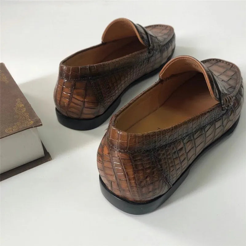 Hand-Painted Crocodile Leather Loafers