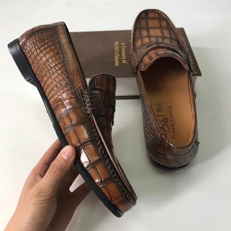 Hand-Painted Crocodile Leather Loafers