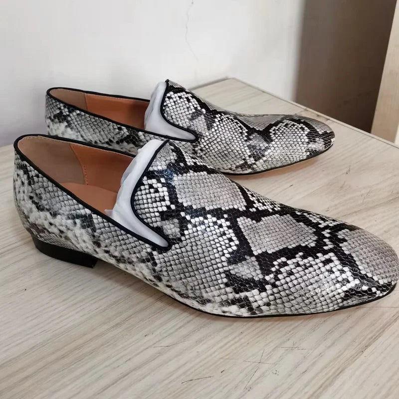 Men's Grey Snakeskin Leather Loafers