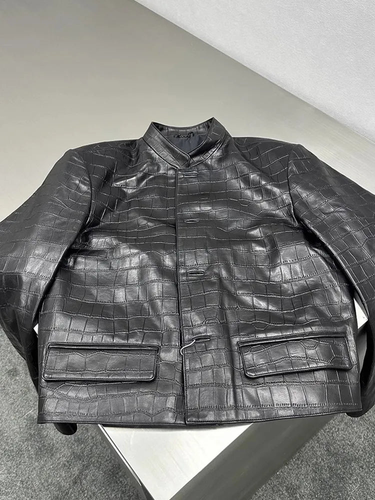 Slim Fit Crocodile Leather Jacket