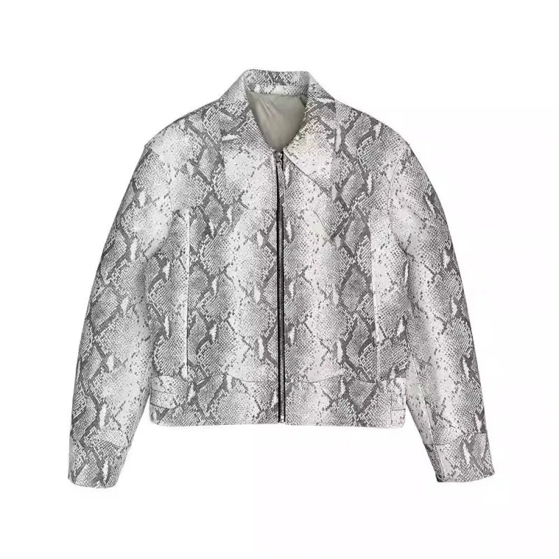 Luxury Snake Print Leather Jacket
