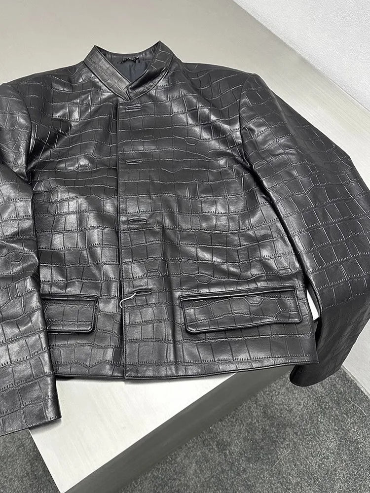 Slim Fit Crocodile Leather Jacket