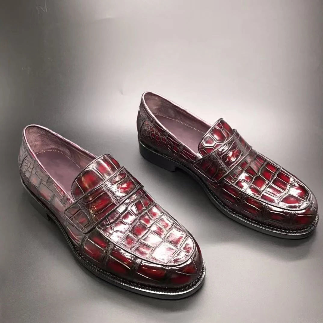 Men's Red Crocodile Leather Loafers