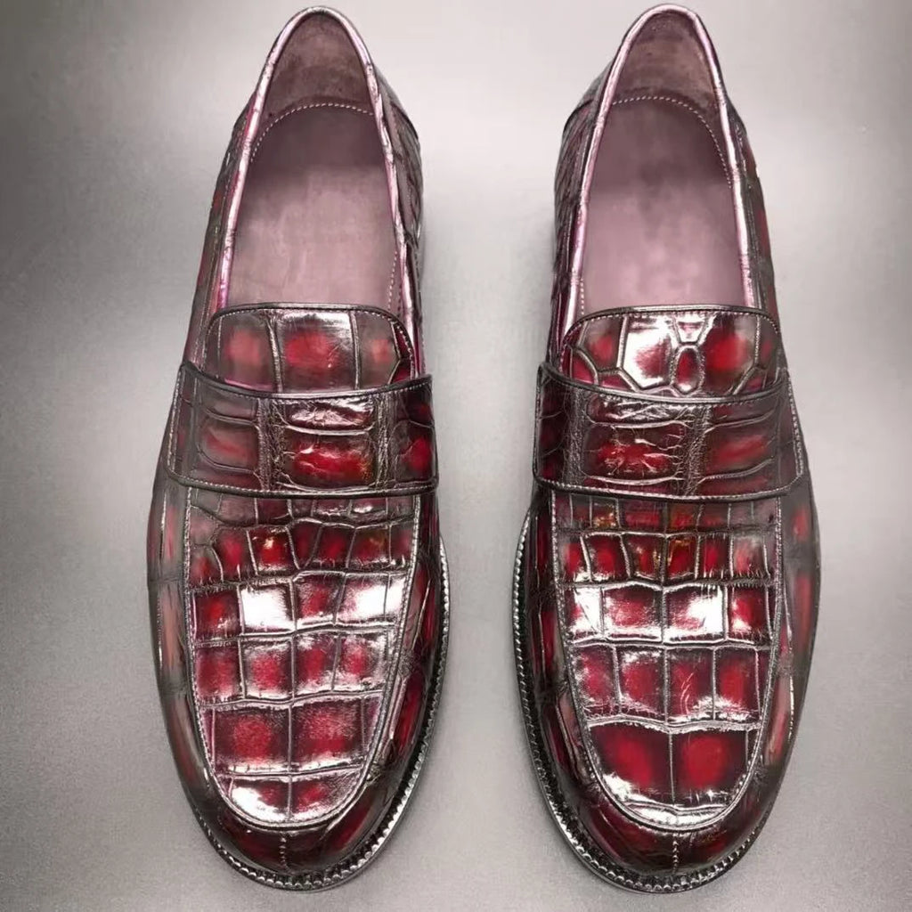 Men's Red Crocodile Leather Loafers
