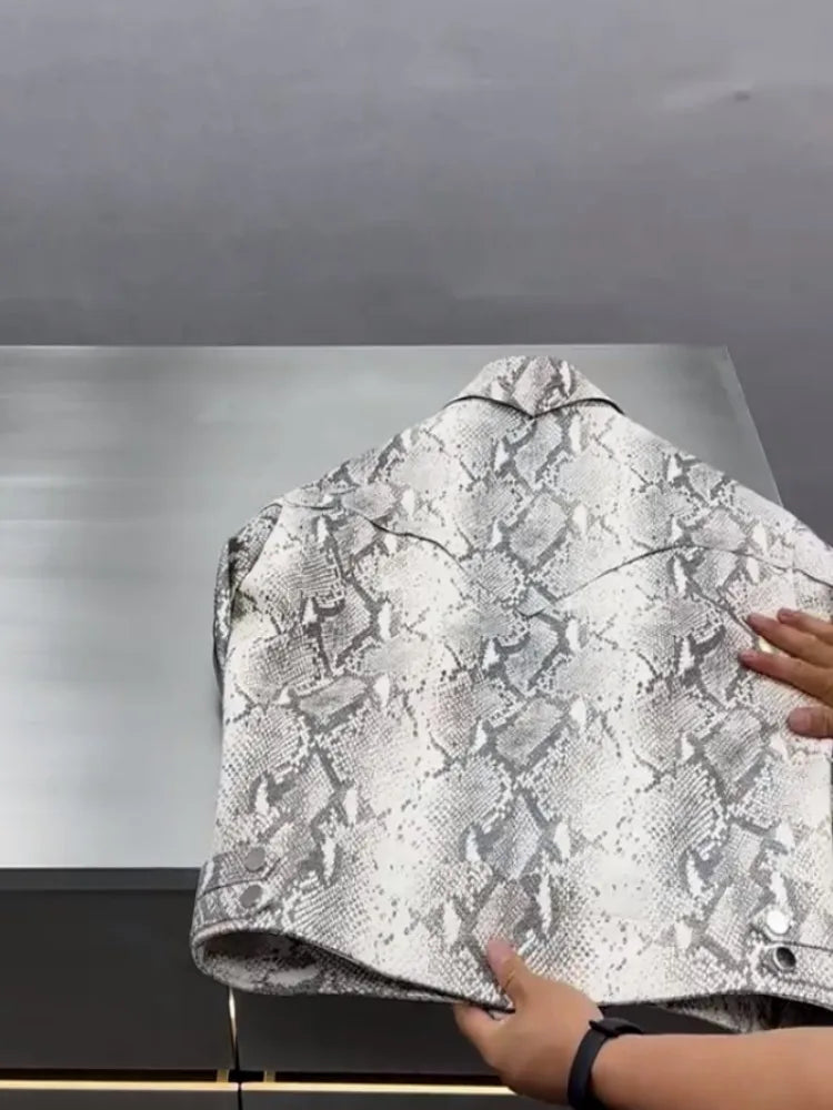 Luxury Snake Print Leather Jacket