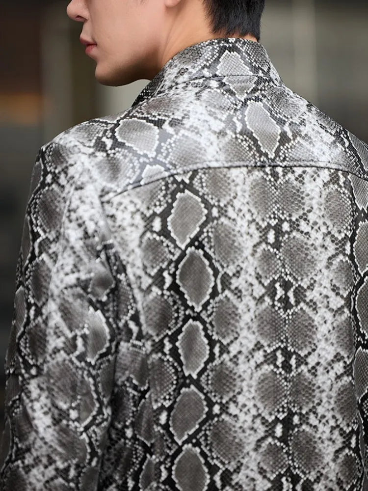 Men's Snake Print Leather Jacket