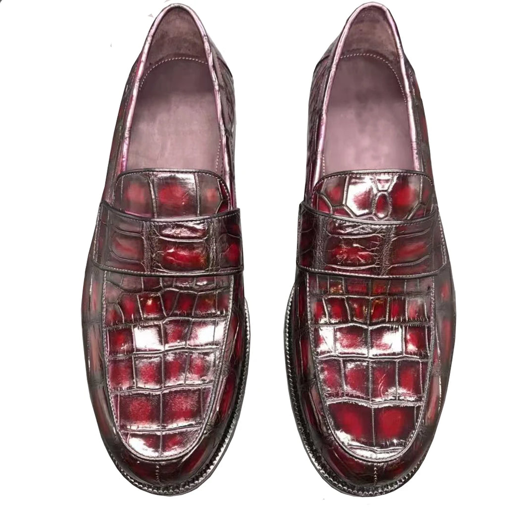 Men's Red Crocodile Leather Loafers