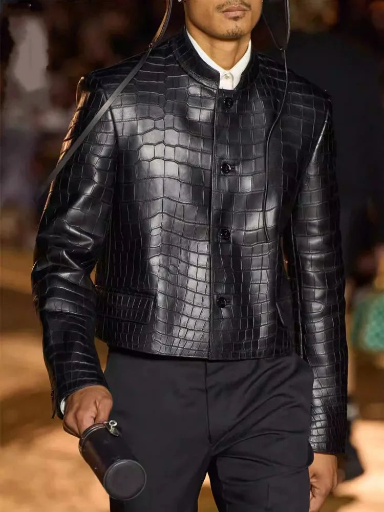 Slim Fit Crocodile Leather Jacket
