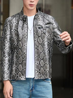 Men's Snake Print Leather Jacket