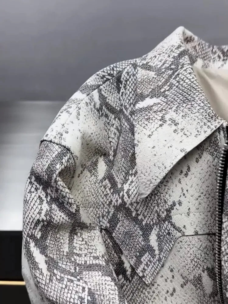 Luxury Snake Print Leather Jacket