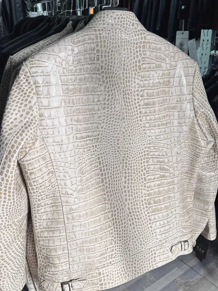 Men's Crocodile Pattern Leather Jacket