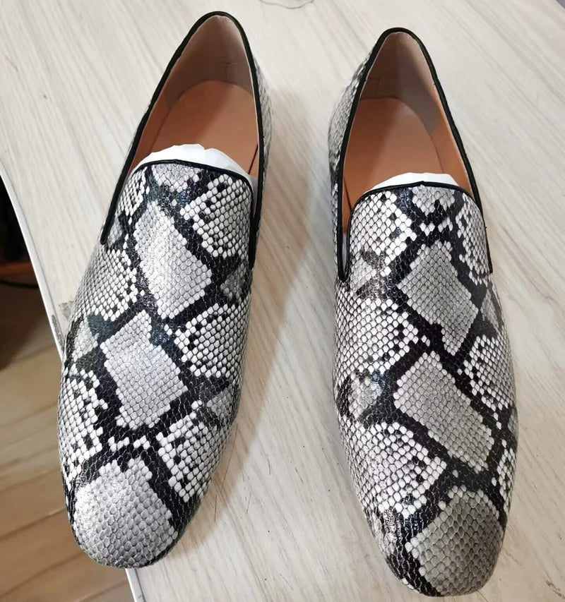 Men's Grey Snakeskin Leather Loafers