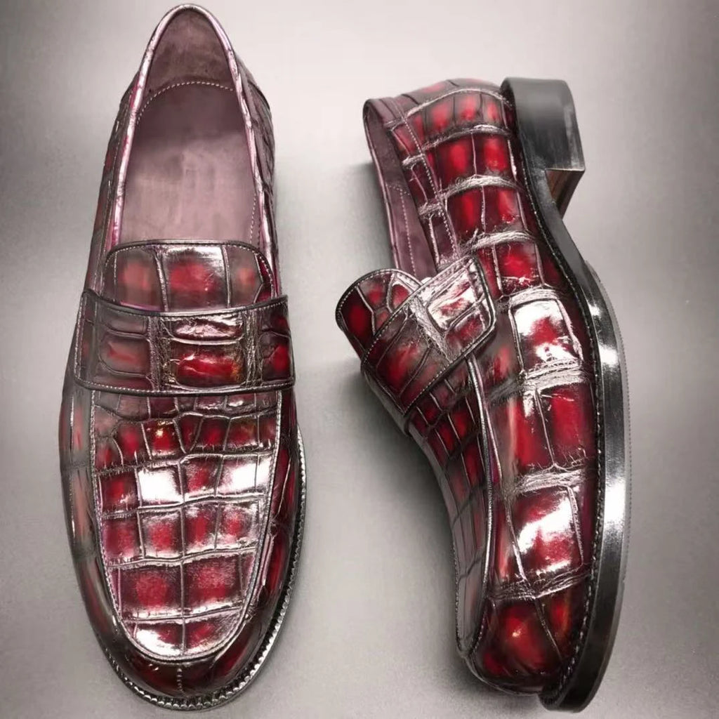 Men's Red Crocodile Leather Loafers