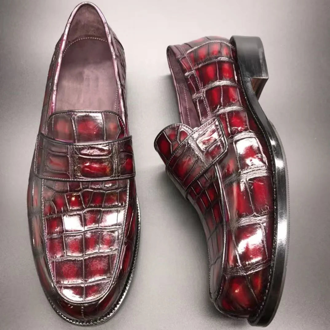 Men's Red Crocodile Leather Loafers