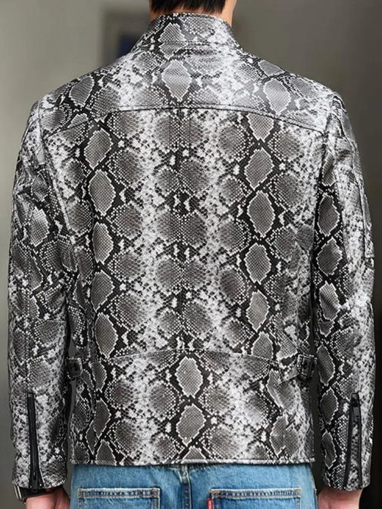 Men's Snake Print Leather Jacket