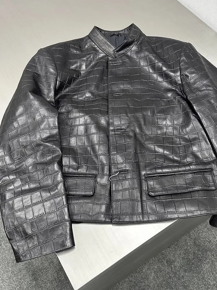 Slim Fit Crocodile Leather Jacket