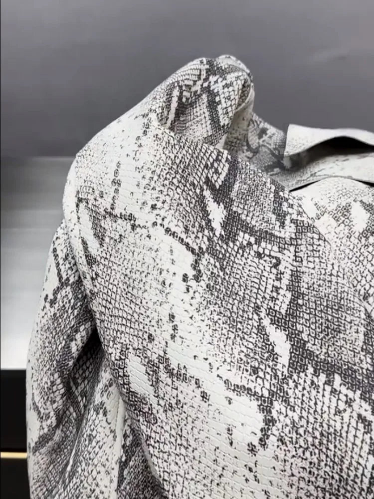 Luxury Snake Print Leather Jacket