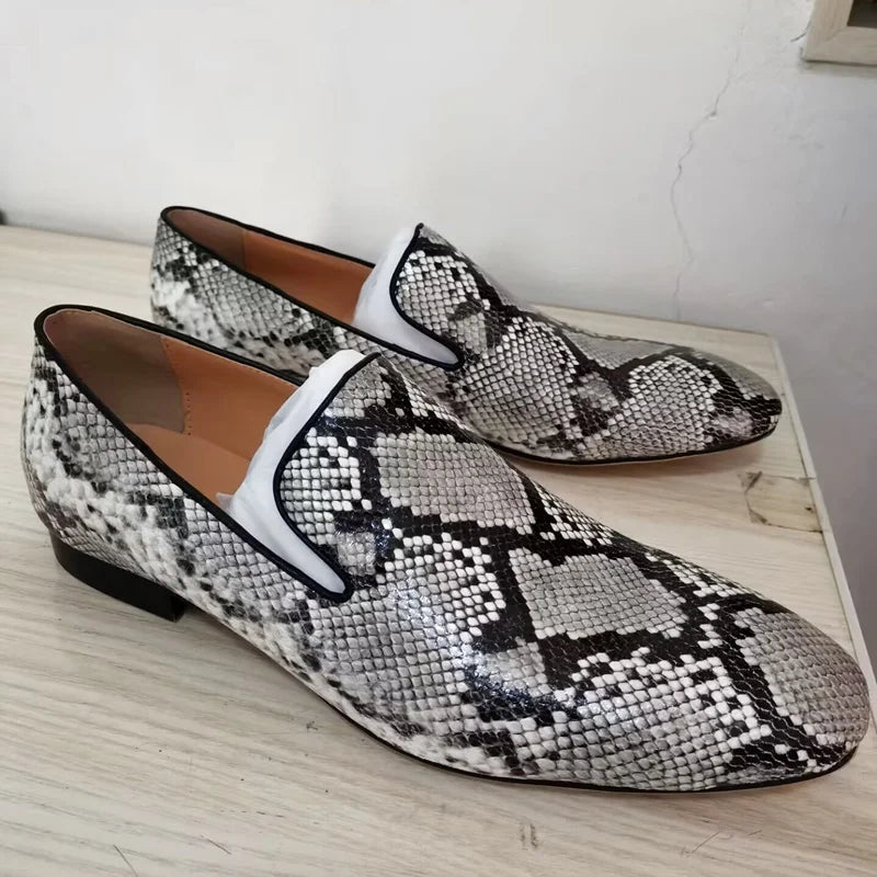 Men's Grey Snakeskin Leather Loafers