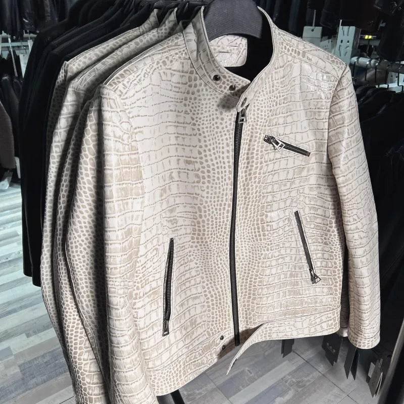 Men's Crocodile Pattern Leather Jacket