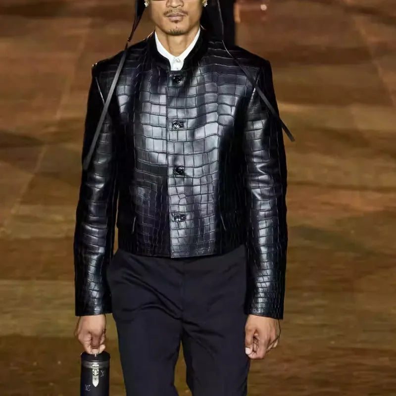 Slim Fit Crocodile Leather Jacket