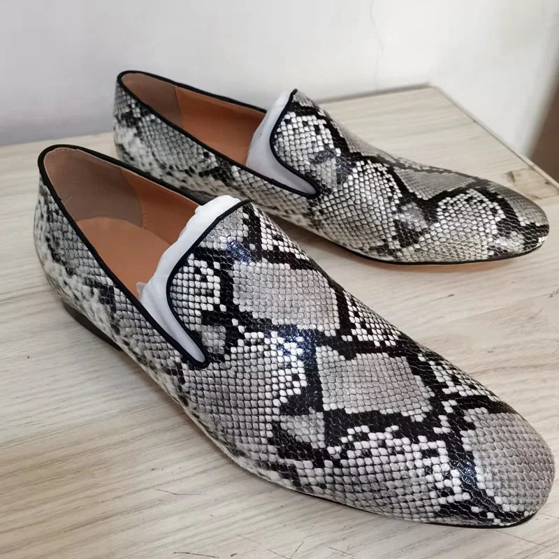 Men's Grey Snakeskin Leather Loafers