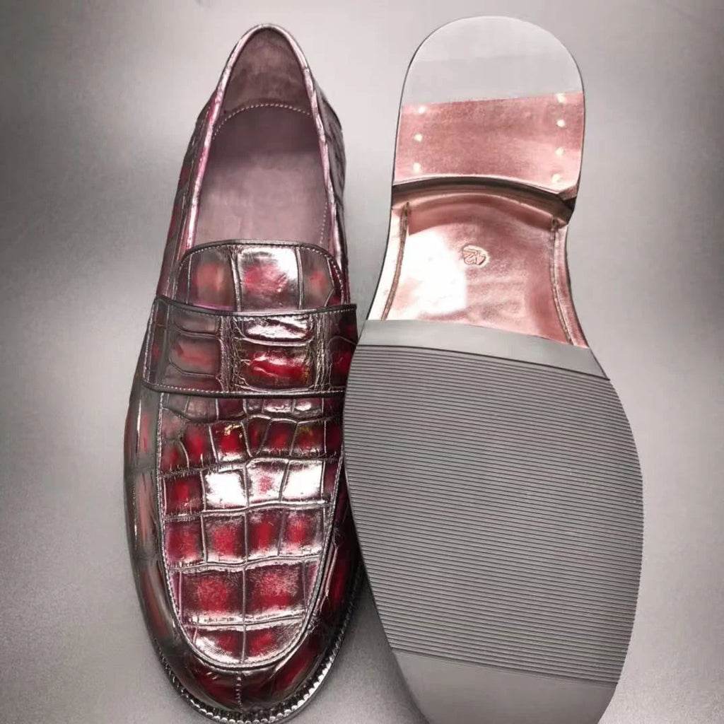 Men's Red Crocodile Leather Loafers
