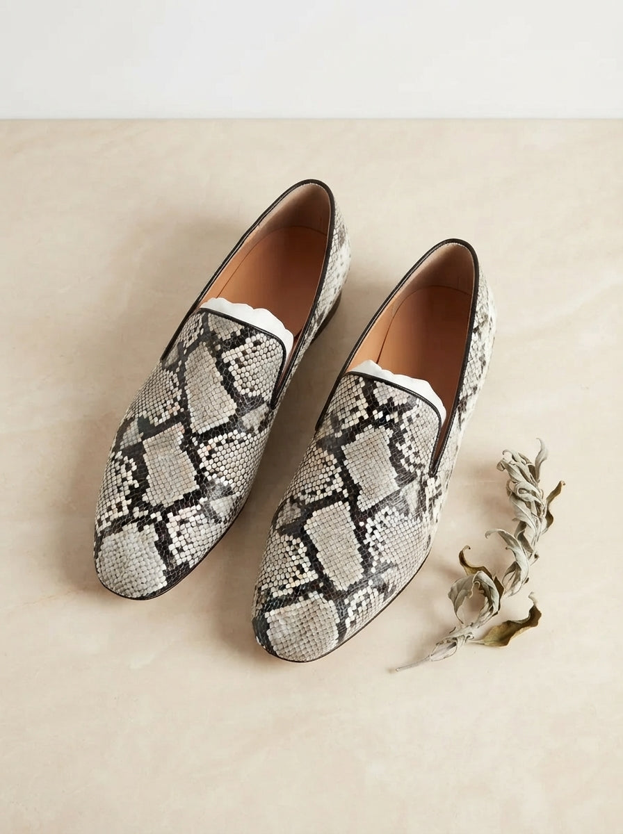 Men's Grey Snakeskin Leather Loafers - luxury-product-features