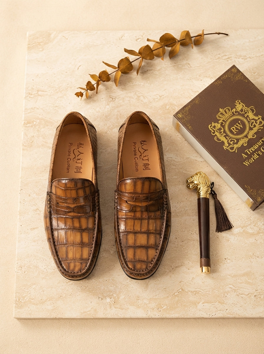 Hand-Painted Crocodile Leather Loafers - luxury-product-features