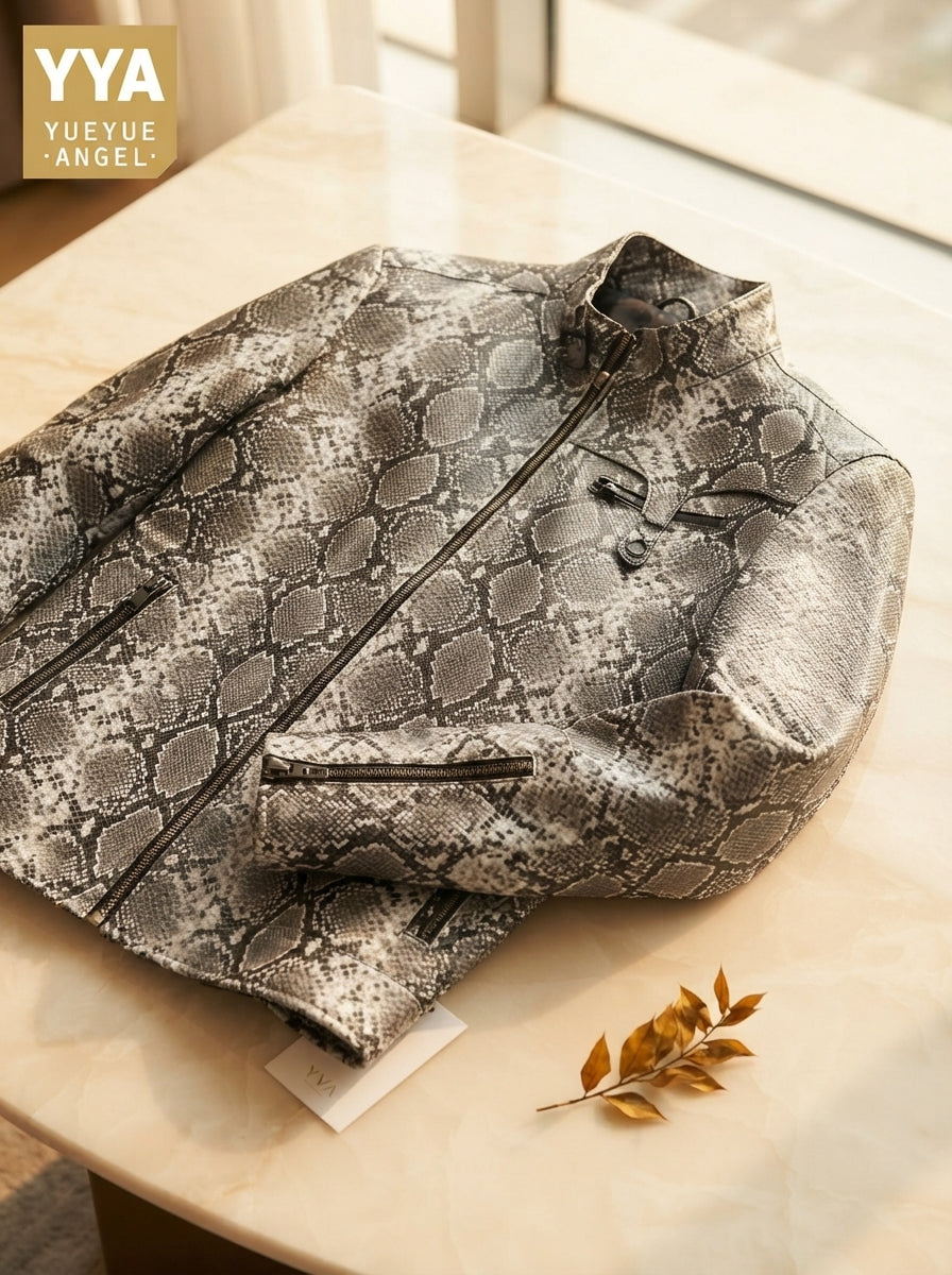 Men's Snake Print Leather Jacket - luxury-product-features